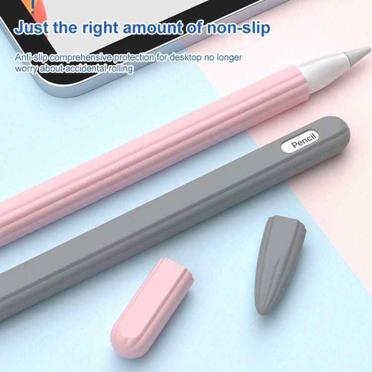 Custodia per stilo in silicone liquido a strisce 3 in 1 con due cappucci per le punte, For Apple Pencil 1, For Apple Pencil 2