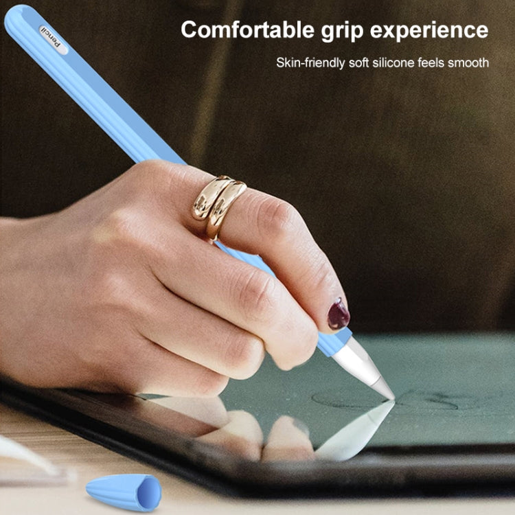 Custodia per stilo in silicone liquido a strisce 3 in 1 con due cappucci per le punte, For Apple Pencil 1, For Apple Pencil 2