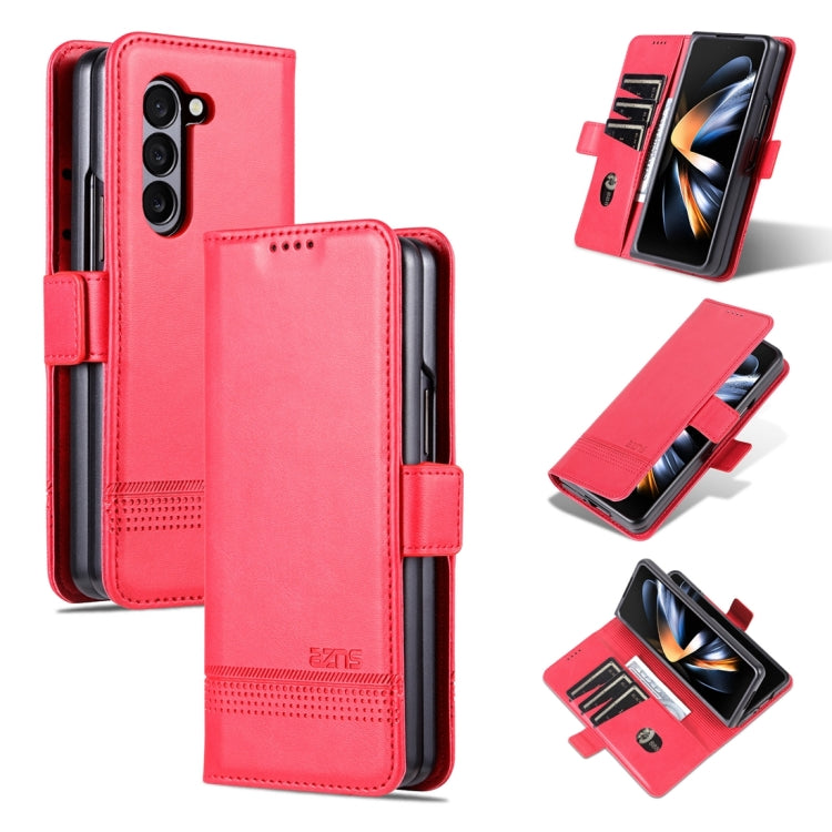AZNS Custodia per telefono in pelle a conchiglia con struttura in vitello magnetico, For Samsung Galaxy Z Fold5 5G, For Samsung Galaxy Z Flip5 5G