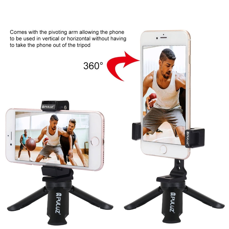 PULUZ Treppiede in plastica pieghevole + Morsetto in metallo per riprese orizzontali/verticali con slitta fredda per iPhone, Galaxy, Huawei, Xiaomi, Sony, HTC, Google e altri smartphone, Tripod+Clamp 4