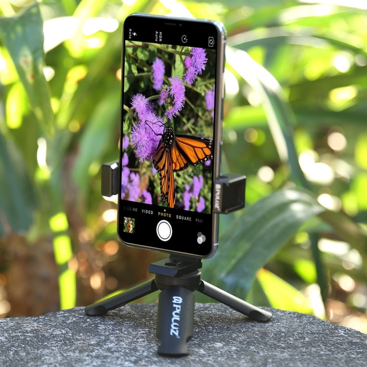 PULUZ Treppiede in plastica pieghevole + Morsetto in metallo per riprese orizzontali/verticali con slitta fredda per iPhone, Galaxy, Huawei, Xiaomi, Sony, HTC, Google e altri smartphone, Tripod+Clamp 4