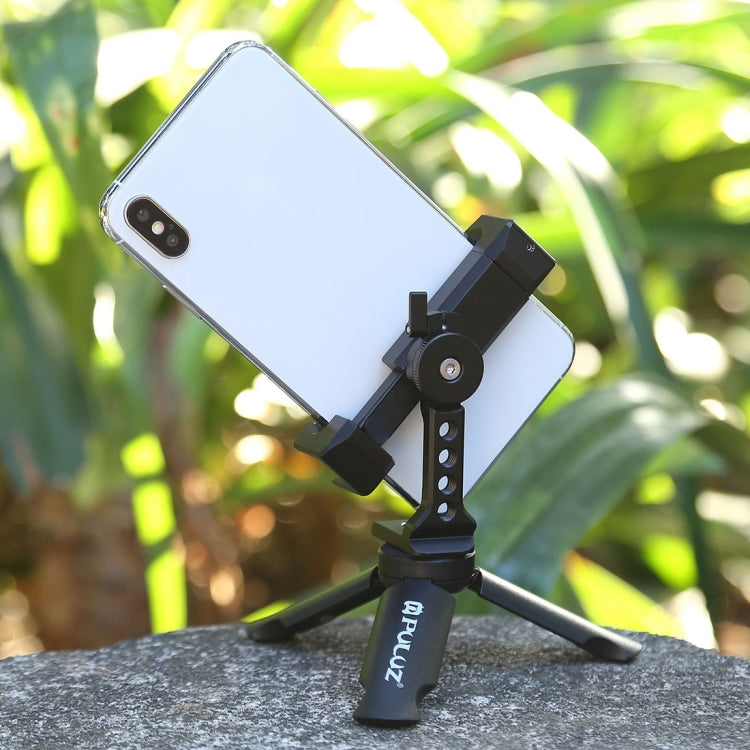 PULUZ Treppiede in plastica pieghevole + Morsetto in metallo per riprese orizzontali/verticali con slitta fredda per iPhone, Galaxy, Huawei, Xiaomi, Sony, HTC, Google e altri smartphone, Tripod+Clamp 4