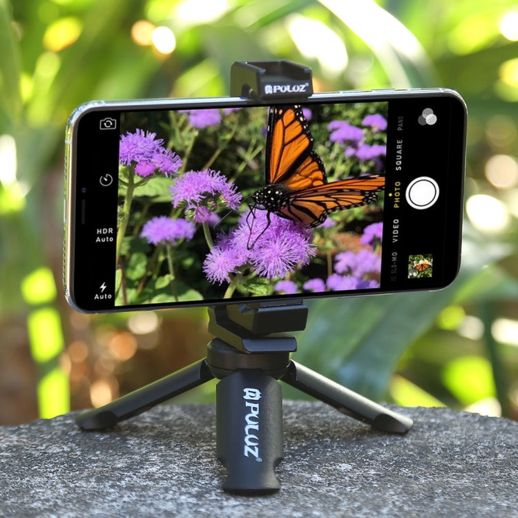 PULUZ Treppiede in plastica pieghevole + Morsetto in metallo per riprese orizzontali/verticali con slitta fredda per iPhone, Galaxy, Huawei, Xiaomi, Sony, HTC, Google e altri smartphone, Tripod+Clamp 4