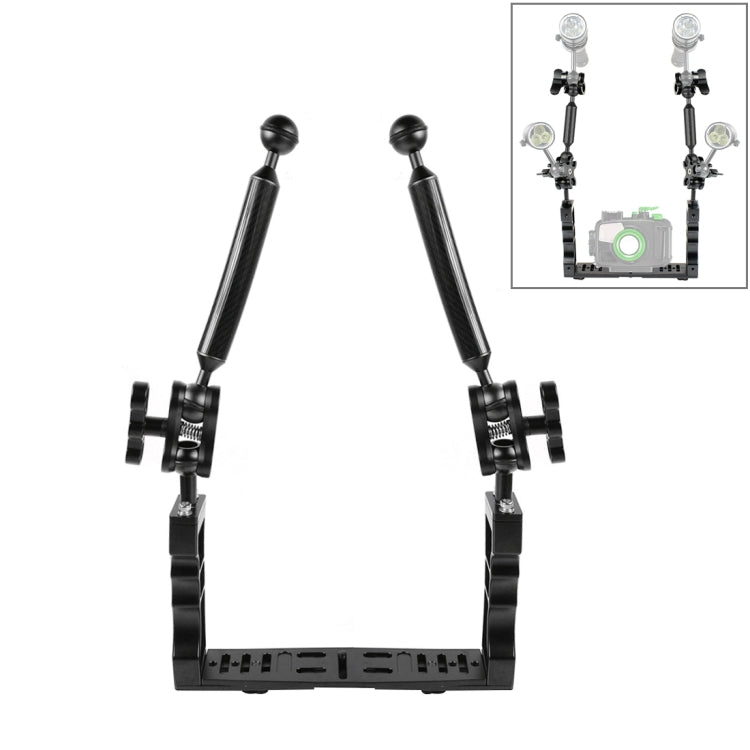 PULUZ Stabilizzatore per vassoio in alluminio a doppia impugnatura con 2 morsetti a doppia sfera in lega di alluminio e braccio galleggiante da 2 x 7 pollici per custodie per fotocamere subacquee, 2 x Dual Ball(Black)