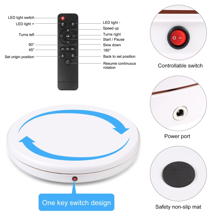 PULUZ Espositore per giradischi rotante con regolazione della velocità da 45 cm, bianco, carico 100 kg, 45cm Load 100kg White AU Plug, 45cm Load 100kg White EU Plug, 45cm Load 100kg White UK Plug, 45cm Load 100kg White US Plug
