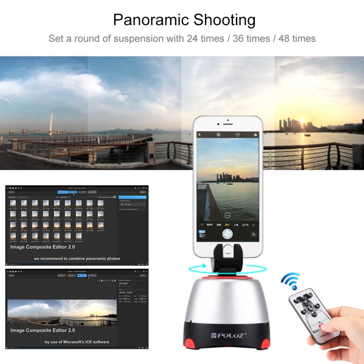 PULUZ Testa panoramica elettronica con rotazione di 360 gradi con telecomando per smartphone, GoPro, fotocamere DSLR, Pano Head