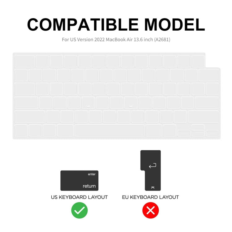 ENKAY Custodia per laptop in cristallo 3 in 1 con pellicola per tastiera in TPU / Tappi antipolvere per MacBook Air 13.6 2022 A2681 Versione USA, 3 in 1 US Version