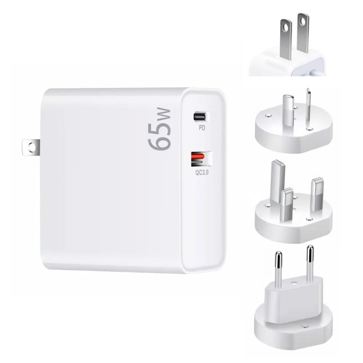 PD-65W USB-C / Tipo-C + QC3.0 Adattatore di ricarica per laptop USB, spina AU / spina USA / spina UE / spina UK, AU Plug / US Plug / EU Plug / UK Plug