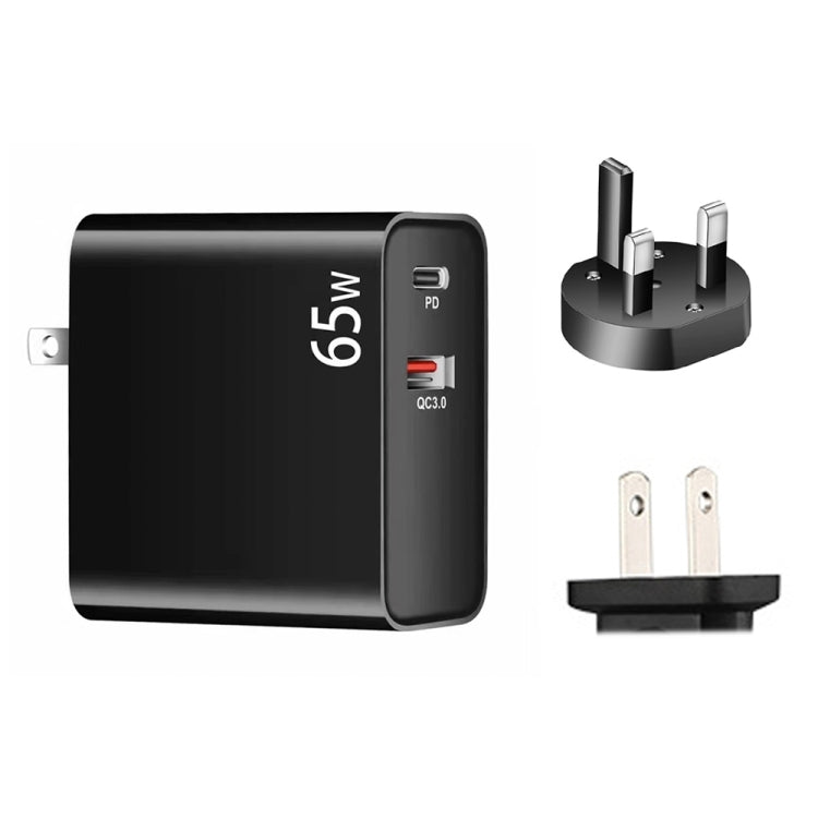 PD-65W USB-C / Tipo-C + QC3.0 adattatore di ricarica per laptop USB + cavo dati USB-C / Type-C da 1,8 m a MagSafe 2 / T Head, spina UK / spina USA, MagSafe 2 / T Cable, UK Plug / US Plug