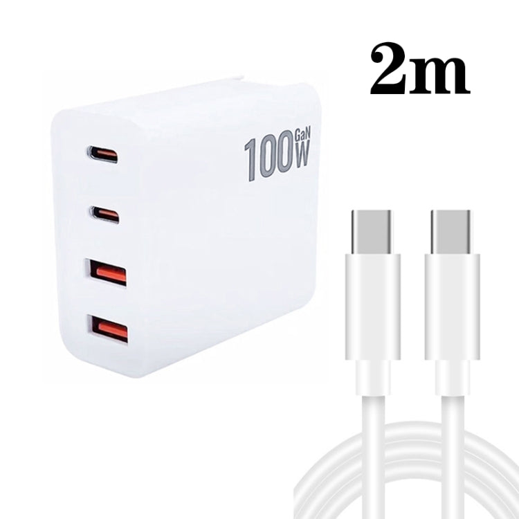 GaN 100 W Dual USB + Dual USB-C/Type-C Caricatore multiporta con cavo dati da 2 m da Type-C a Type-C, US Plug, US / EU Plug, US / UK Plug, US / AU Plug, US / EU / UK Plug, US / EU / UK / AU Plug