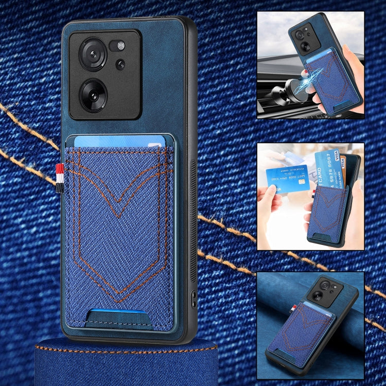 Custodia per cellulare in pelle con texture denim con slot per schede, For Xiaomi 13T / 13T Pro