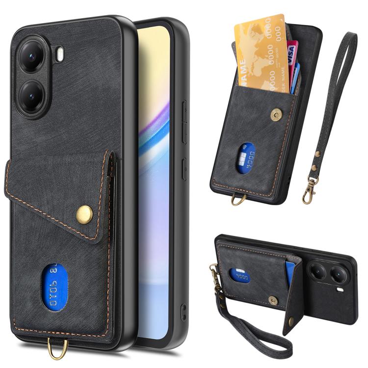 Custodia per telefono in pelle pieghevole con portafoglio per carte retrò con cinturino, For Redmi K80 Pro / Poco F7 Ultra, For Redmi K80 / Poco F7 Pro, For Redmi Turbo 4, For Xiaomi Poco X7 Pro