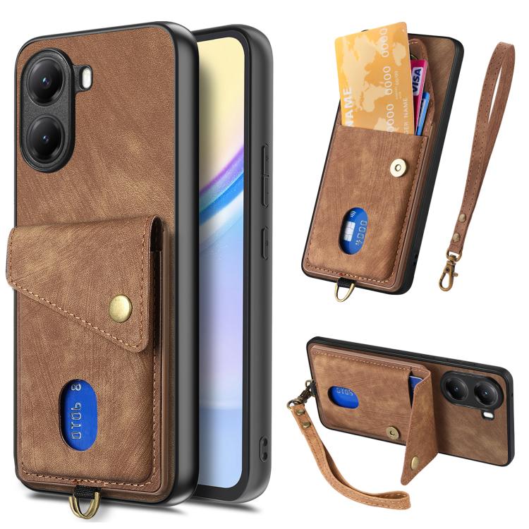Custodia per telefono in pelle pieghevole con portafoglio per carte retrò con cinturino, For Redmi K80 Pro / Poco F7 Ultra, For Redmi K80 / Poco F7 Pro, For Redmi Turbo 4, For Xiaomi Poco X7 Pro