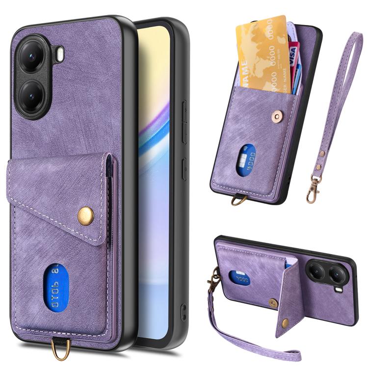 Custodia per telefono in pelle pieghevole con portafoglio per carte retrò con cinturino, For Redmi K80 Pro / Poco F7 Ultra, For Redmi K80 / Poco F7 Pro, For Redmi Turbo 4, For Xiaomi Poco X7 Pro
