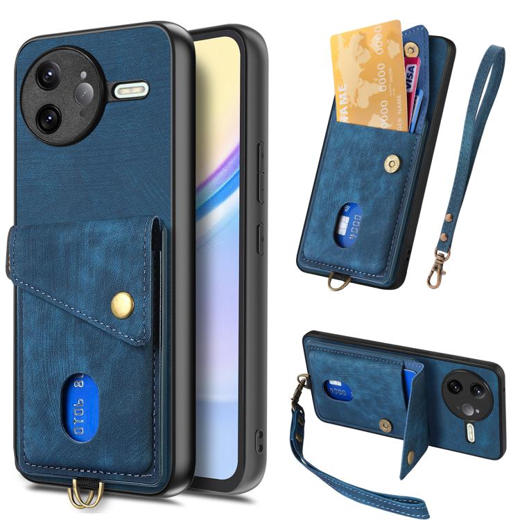 Custodia per telefono in pelle pieghevole con portafoglio per carte retrò con cinturino, For Redmi K80 Pro / Poco F7 Ultra, For Redmi K80 / Poco F7 Pro, For Redmi Turbo 4, For Xiaomi Poco X7 Pro