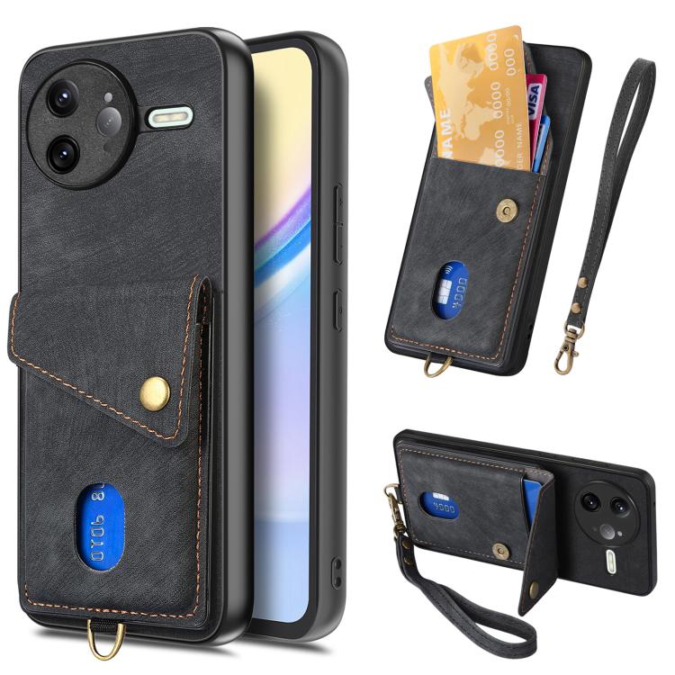Custodia per telefono in pelle pieghevole con portafoglio per carte retrò con cinturino, For Redmi K80 Pro / Poco F7 Ultra, For Redmi K80 / Poco F7 Pro, For Redmi Turbo 4, For Xiaomi Poco X7 Pro