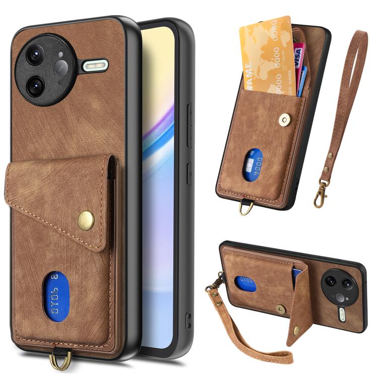 Custodia per telefono in pelle pieghevole con portafoglio per carte retrò con cinturino, For Redmi K80 Pro / Poco F7 Ultra, For Redmi K80 / Poco F7 Pro, For Redmi Turbo 4, For Xiaomi Poco X7 Pro