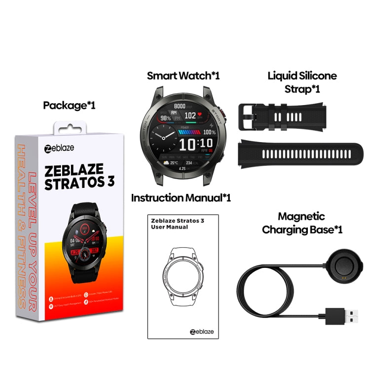 Zeblaze Stratos 3 Schermo AMOLED da 1,43 pollici IP68 Orologio intelligente impermeabile, supporto chiamata Bluetooth / GPS, Stratos 3