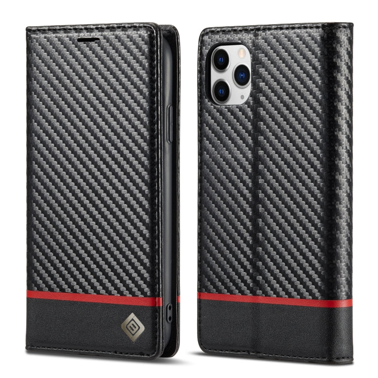 LC.IMEEKE Custodia in pelle a vibrazione orizzontale PU + TPU in fibra di carbonio con supporto, slot per schede e portafoglio, For iPhone 11, For iPhone 11 Pro, For iPhone 11 Pro Max, For iPhone 12 mini, For iPhone 12 / 12 Pro, For iPhone 12 Pro Max  ...