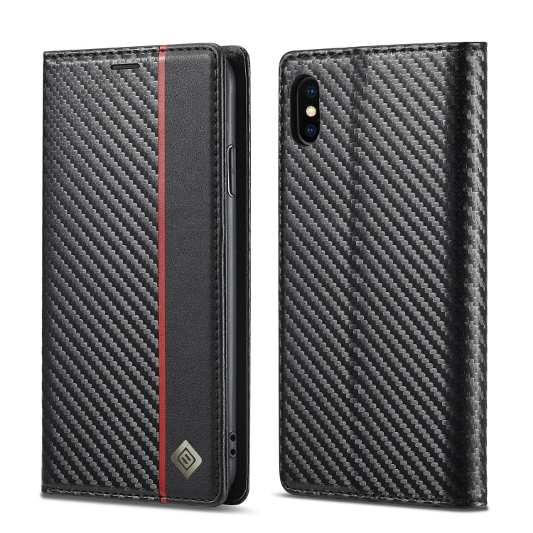 LC.IMEEKE Custodia in pelle a vibrazione orizzontale PU + TPU in fibra di carbonio con supporto, slot per schede e portafoglio, For iPhone 11, For iPhone 11 Pro, For iPhone 11 Pro Max, For iPhone 12 mini, For iPhone 12 / 12 Pro, For iPhone 12 Pro Max  ...