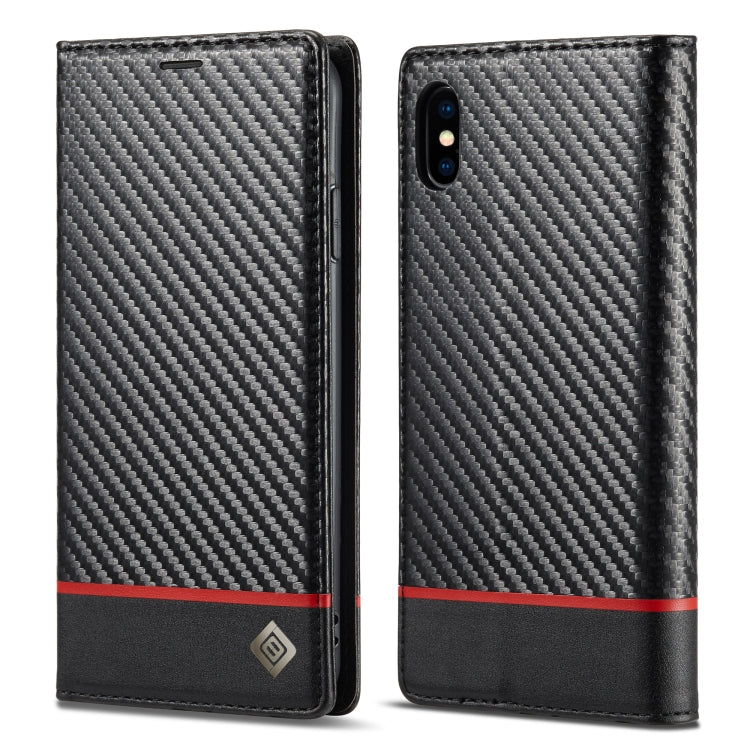 LC.IMEEKE Custodia in pelle a vibrazione orizzontale PU + TPU in fibra di carbonio con supporto, slot per schede e portafoglio, For iPhone 11, For iPhone 11 Pro, For iPhone 11 Pro Max, For iPhone 12 mini, For iPhone 12 / 12 Pro, For iPhone 12 Pro Max  ...