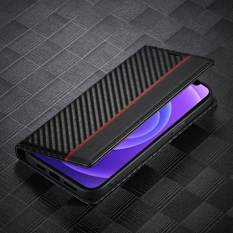 LC.IMEEKE Custodia in pelle a vibrazione orizzontale PU + TPU in fibra di carbonio con supporto, slot per schede e portafoglio, For iPhone 13 mini, For iPhone 13, For iPhone 13 Pro, For iPhone 13 Pro Max