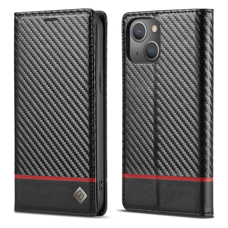 LC.IMEEKE Custodia in pelle a vibrazione orizzontale PU + TPU in fibra di carbonio con supporto, slot per schede e portafoglio, For iPhone 13 mini, For iPhone 13, For iPhone 13 Pro, For iPhone 13 Pro Max