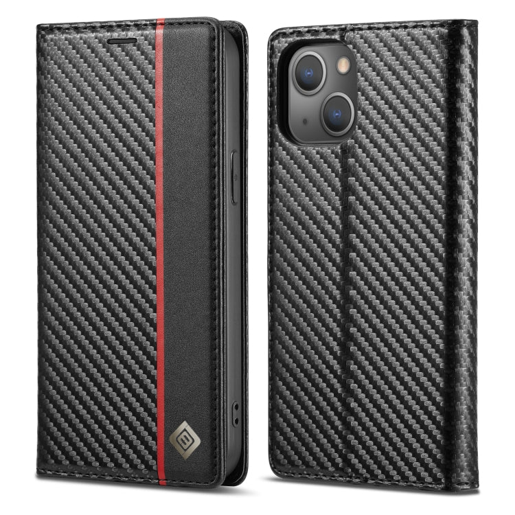 LC.IMEEKE Custodia in pelle a vibrazione orizzontale PU + TPU in fibra di carbonio con supporto, slot per schede e portafoglio, For iPhone 13 mini, For iPhone 13, For iPhone 13 Pro, For iPhone 13 Pro Max