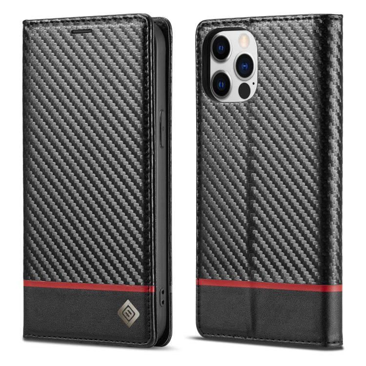 LC.IMEEKE Custodia in pelle a vibrazione orizzontale PU + TPU in fibra di carbonio con supporto, slot per schede e portafoglio, For iPhone 13 mini, For iPhone 13, For iPhone 13 Pro, For iPhone 13 Pro Max
