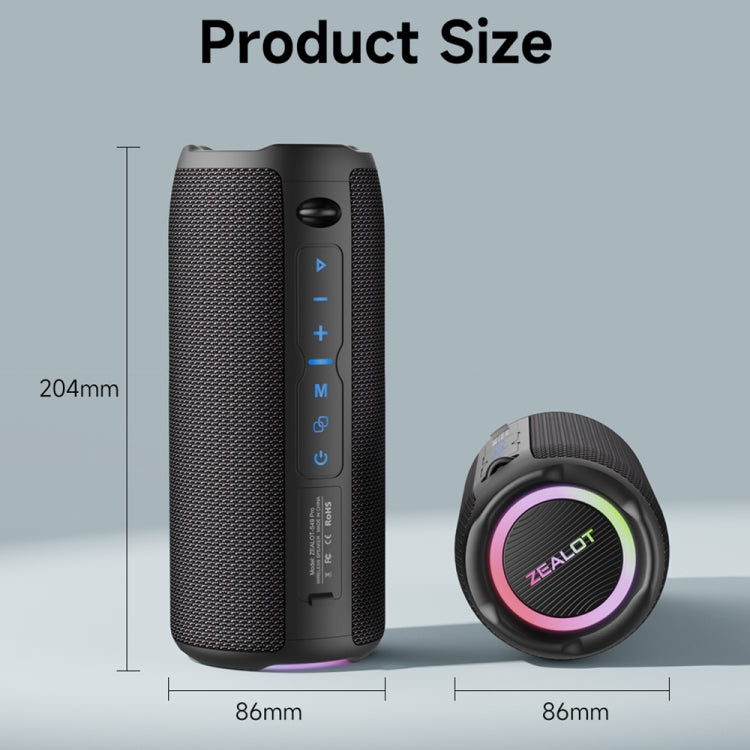 Zealot S49 Pro Altoparlante Bluetooth wireless portatile da esterno da 20 W con luce RGB, S49 Pro
