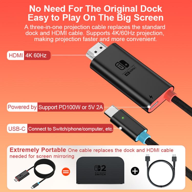 Cavo adattatore USB-C/Type-C a HDMI HD, lunghezza: 1,8 m, 4K 60Hz