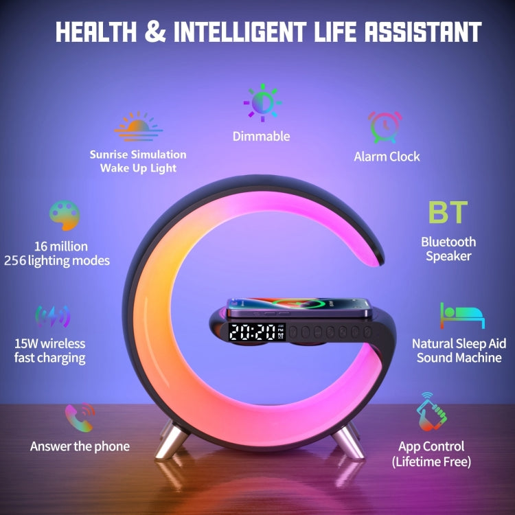Altoparlante Bluetooth intelligente N69-1 con caricabatterie wireless, sveglia e luce ambientale, Support APP, Without APP