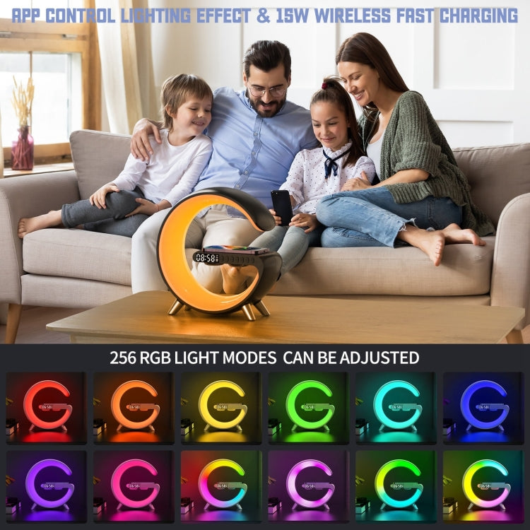 Altoparlante Bluetooth intelligente N69-1 con caricabatterie wireless, sveglia e luce ambientale, Support APP, Without APP