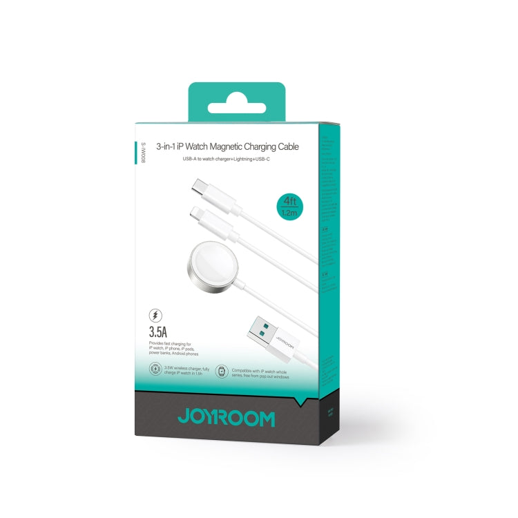 JOYROOM S-IW008 Cavo dati di ricarica wireless da USB 3 in 1 a 8 pin + USB-C/Type-C + orologio magnetico, lunghezza: 1,2 m, S-IW008