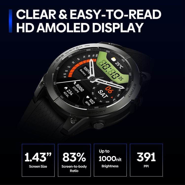 Zeblaze Stratos 3 Pro Schermo AMOLED da 1,43 pollici Smart Watch sportivo Supporto chiamata Bluetooth, Stratos 3 Pro