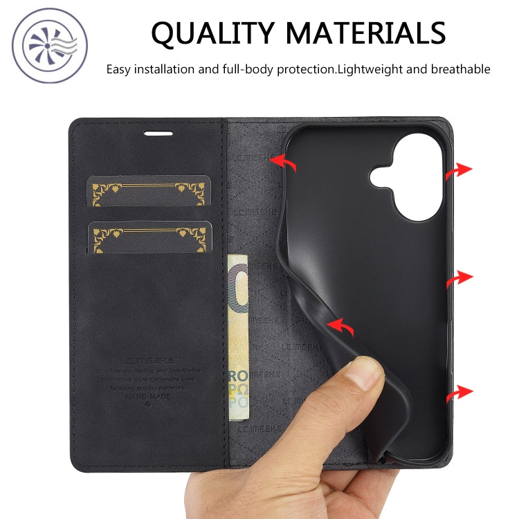 LC.IMEEKE Custodia per telefono in pelle magnetica resistente con supporto, slot per carte e portafoglio, For iPhone 16