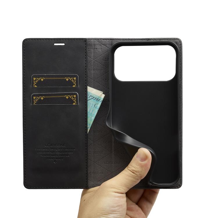 LC.IMEEKE Custodia per telefono in pelle magnetica resistente con supporto, slot per carte e portafoglio