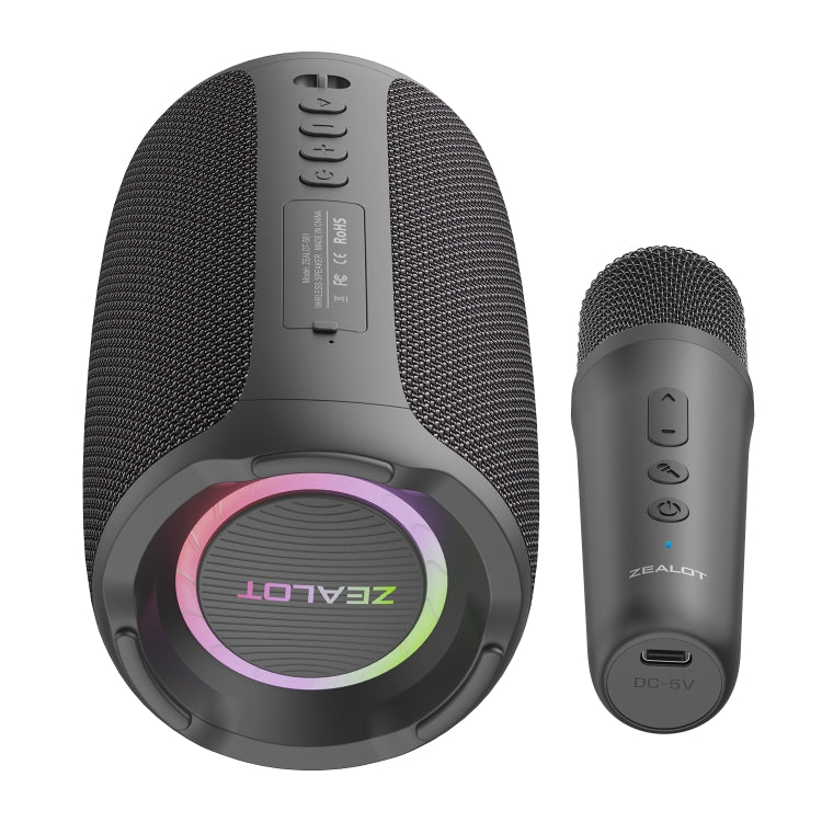 Altoparlante wireless per karaoke con luce ritmica RGB Zealot S61M, Single Mic, Dual Mic