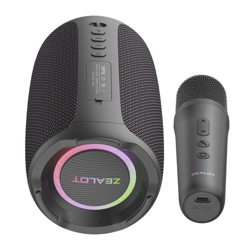 Altoparlante wireless per karaoke con luce ritmica RGB Zealot S61M, Single Mic, Dual Mic