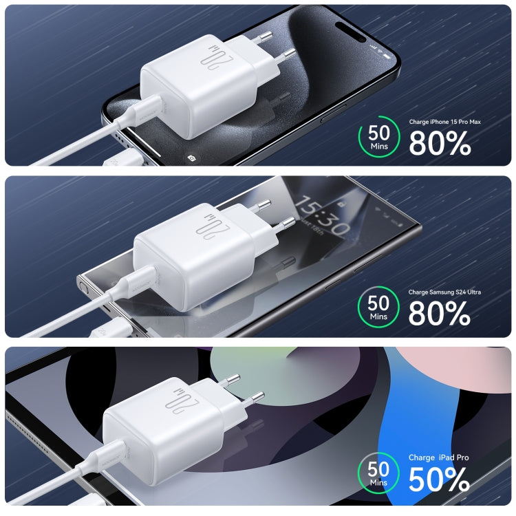 Kit caricabatterie con porta Type-C JOYROOM JR-TCF20 PD20W con cavo Type-C a Type-C, EU Plug + Type-C to Type-C Cable, UK Plug + Type-C to Type-C Cable