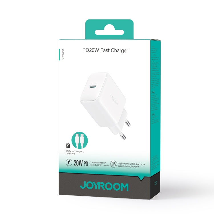 Kit caricabatterie con porta Type-C JOYROOM JR-TCF20 PD20W con cavo Type-C a Type-C, EU Plug + Type-C to Type-C Cable, UK Plug + Type-C to Type-C Cable