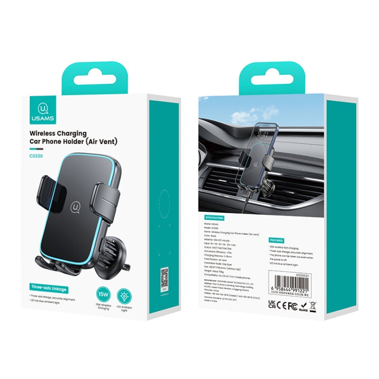 USAMS CD230 15W Accurate Aligment Supporto per telefono da auto con ricarica wireless e ventosa, CD230