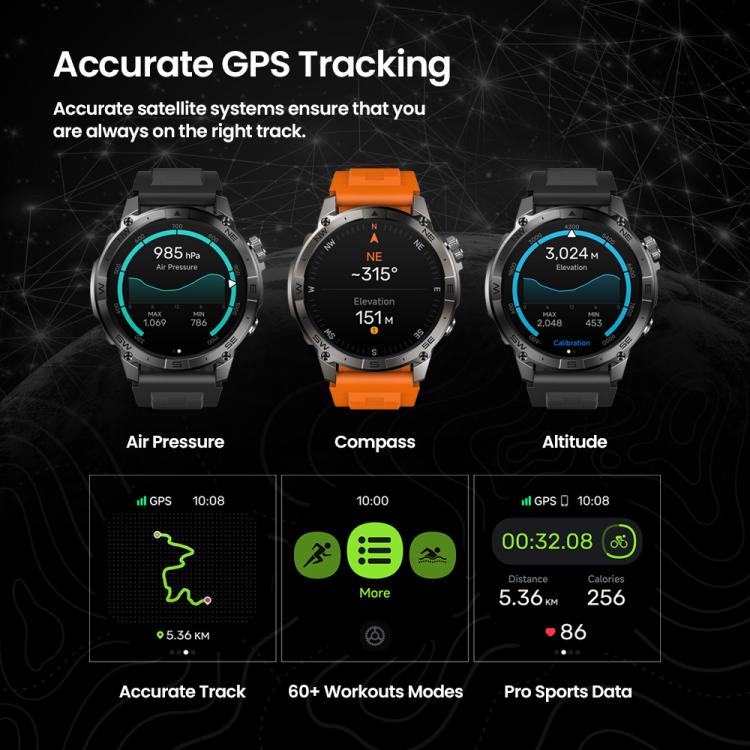 Zeblaze Stratos 2 Plus 1.43 pollici Schermo 3 ATM Salute e Fitness GPS Smart Watch, Stratos 2 Plus