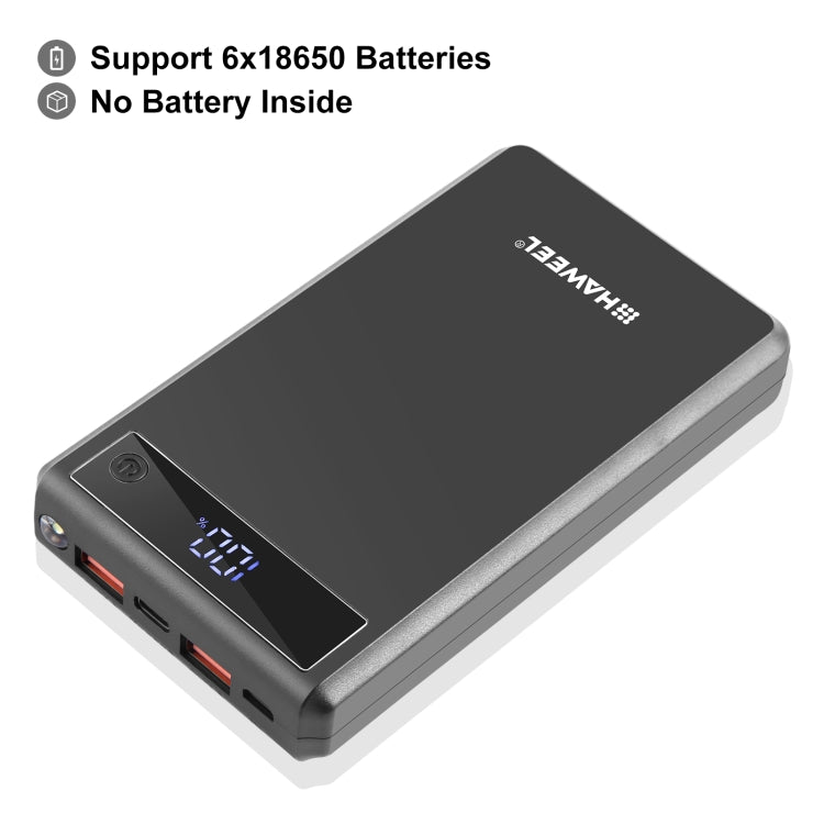 HAWEEL DIY 6 x 18650 Batteria 24W Custodia Power Bank a ricarica rapida con display, batteria non inclusa, 6 x 18650 Battery