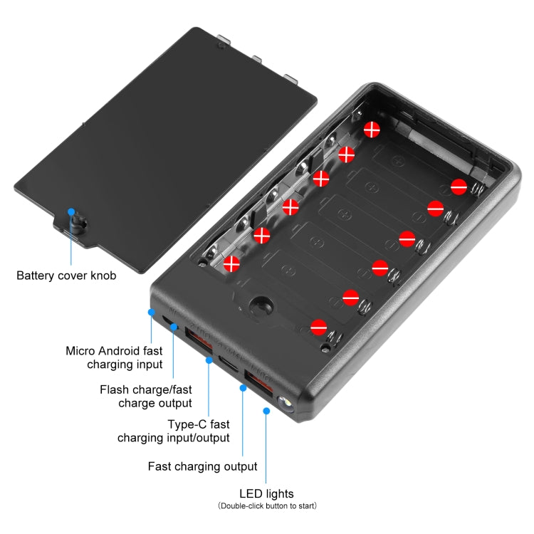 HAWEEL DIY 6 x 18650 Batteria 24W Custodia Power Bank a ricarica rapida con display, batteria non inclusa, 6 x 18650 Battery