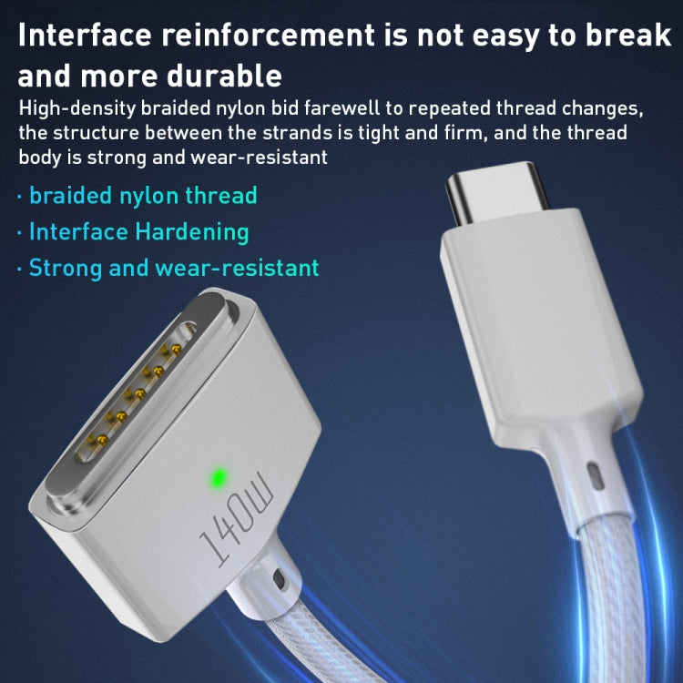Cavo di ricarica magnetico intrecciato in nylon da 140 W da USB-C/tipo-C a MagSafe 3, lunghezza: 2 m, 140W Blue, 140W White