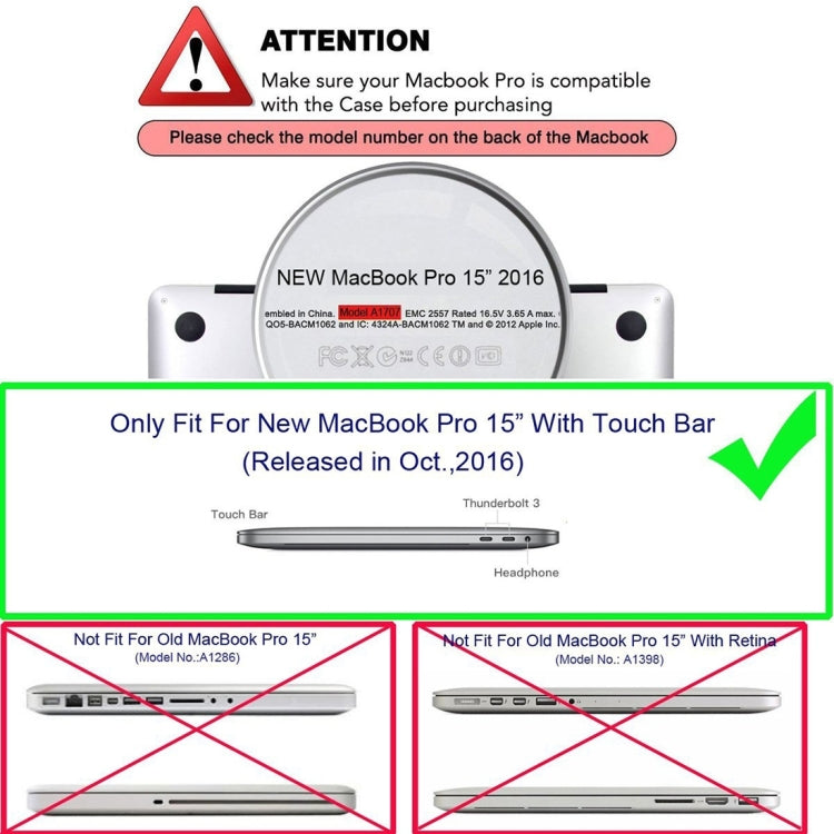 ENKAY Hat-Prince 2 in 1 Custodia protettiva in plastica rigida con guscio di cristallo + Versione USA Cover protettiva per tastiera in TPU ultrasottile per il nuovo MacBook Pro 2016 da 15,4 pollici con Touchbar (A1707), 15.4 inch with Touch Bar US Version