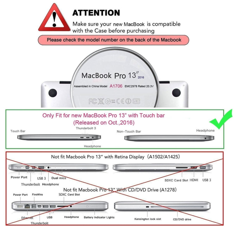 ENKAY Hat-Prince 2 in 1 Custodia protettiva in plastica rigida con guscio di cristallo + Versione europea Cover protettiva per tastiera in TPU ultrasottile per MacBook Pro 2016 da 13,3 pollici con Touch Bar (A1706), 13.3 inch with Touch Bar Europe Version