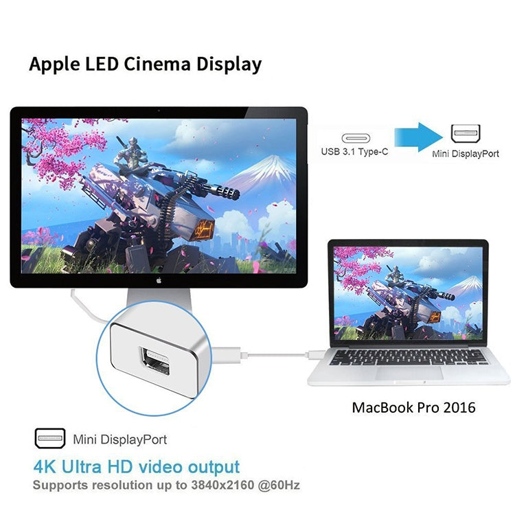 Convertitore HD USB-C / Type-C 3.1 maschio a Mini DP femmina, lunghezza: 12 cm, Silver, Gold
