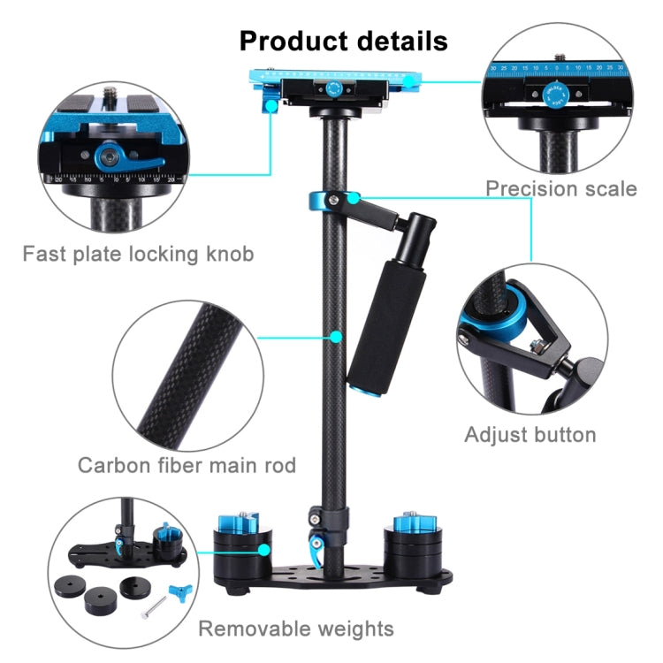 Stabilizzatore portatile in fibra di carbonio PULUZ 38,5-61 cm per video e fotocamere digitali DSLR e DV, intervallo di carico: 0,5-3 kg, P60T Blue, P60T Red